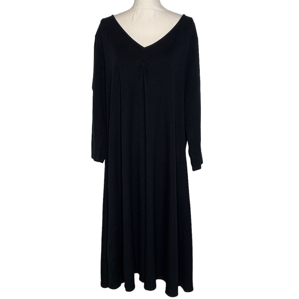 Eileen Fisher black plus size 3/4 Sleeve A-line ruched bust dress size 2X